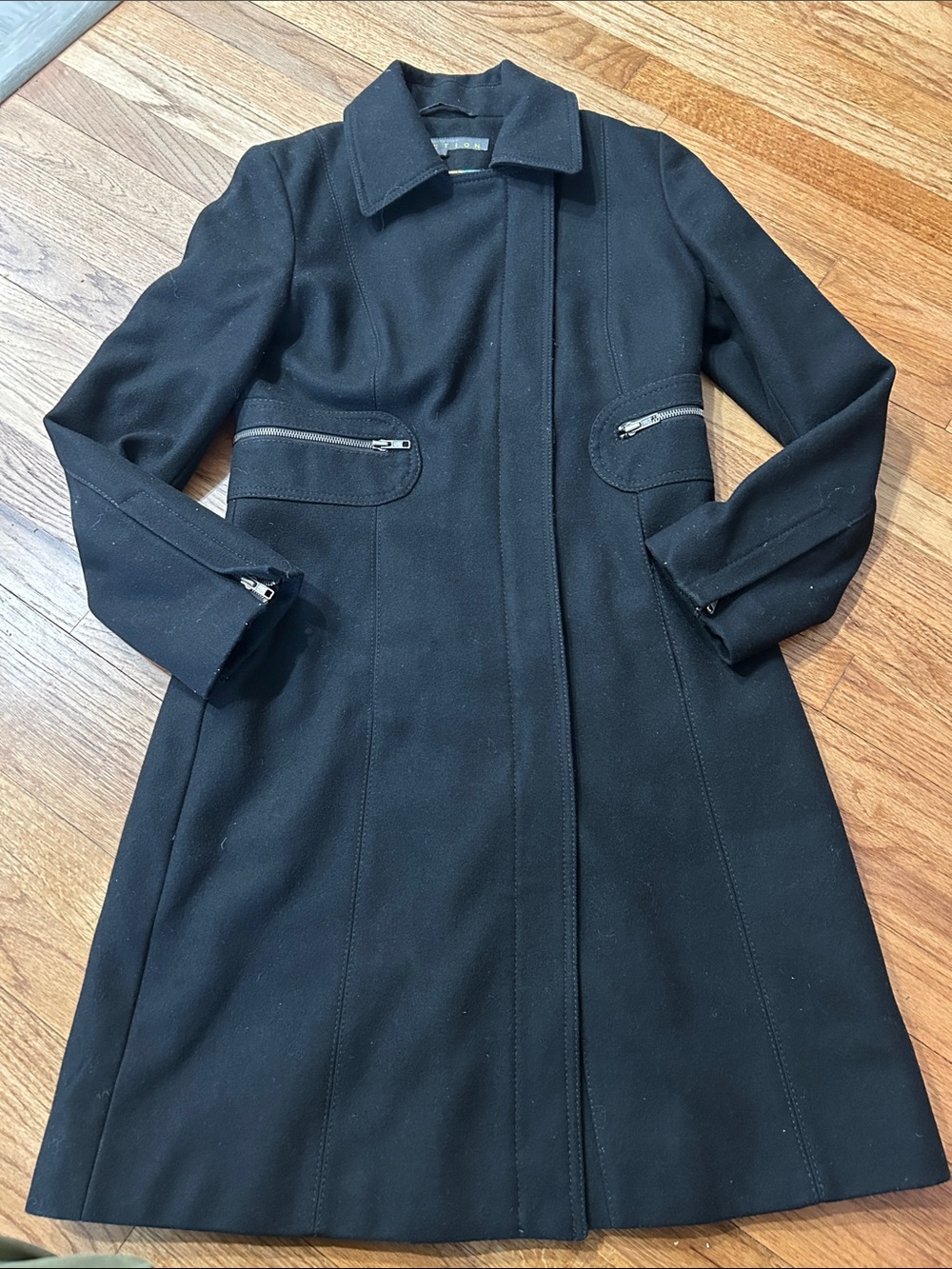Kenneth Cole Reaction Black Wool & Cashmere Zip up Button Closure Peacoat size 4
